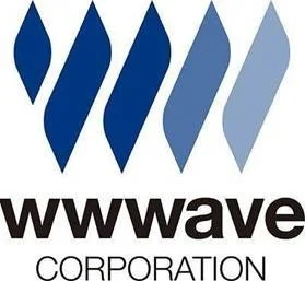 青い波状の図形と「wwwave CORPORATION」の文字が特徴的な企業ロゴ