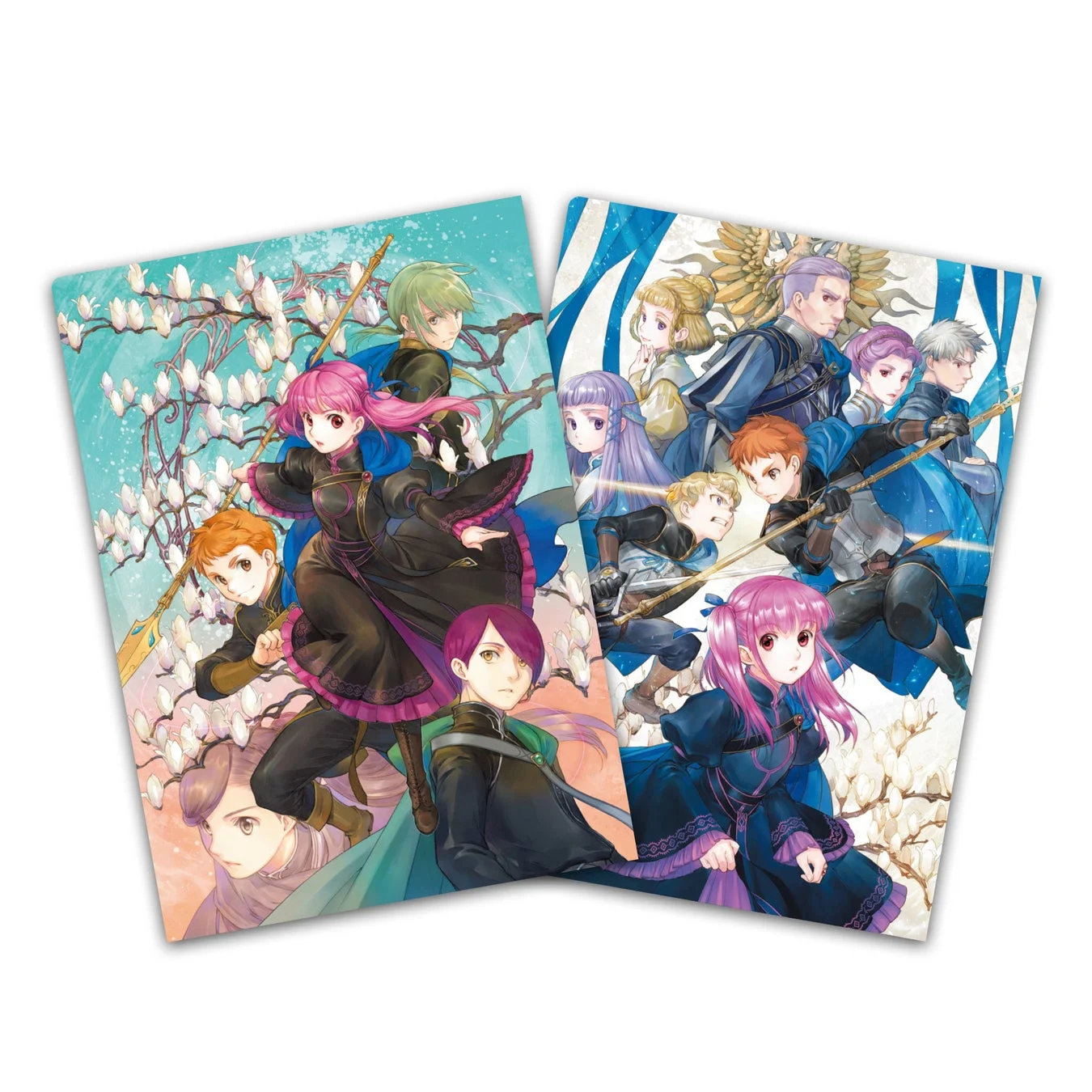 アニメ風のキャラクターが多数描かれた2枚組のイラストです。