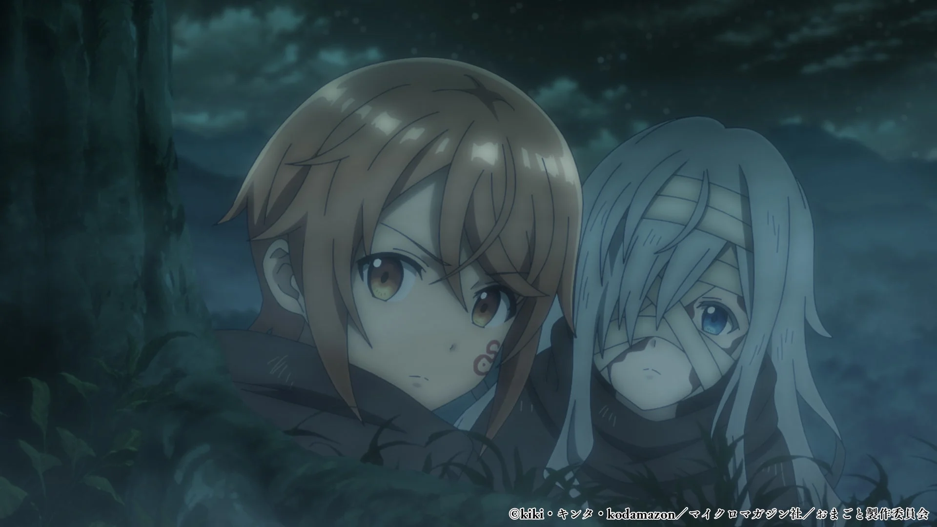 暗い森で身を隠す少女たち