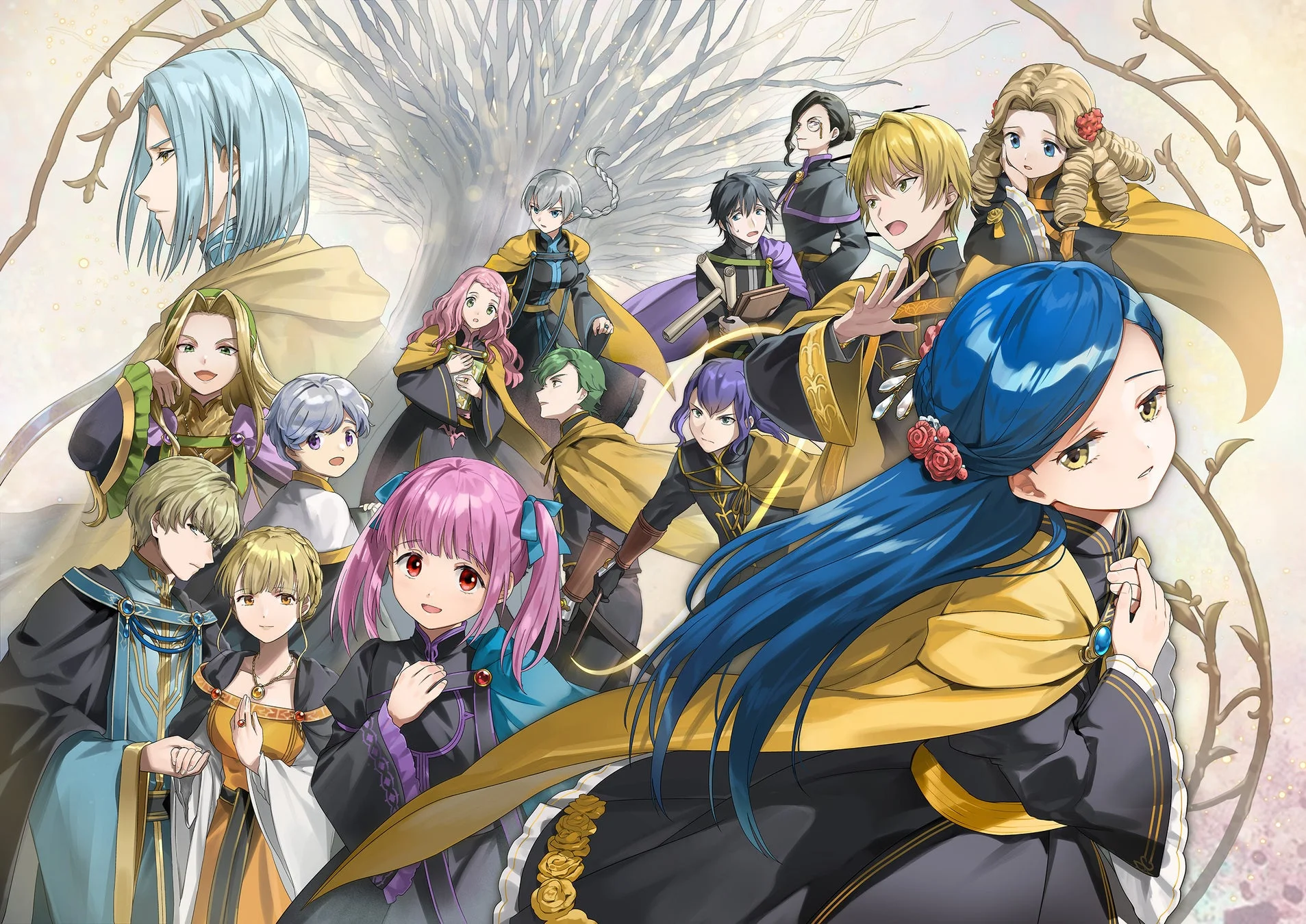 アニメ「本好きの下剋上」の主要キャラクターが多数登場する集合絵です。