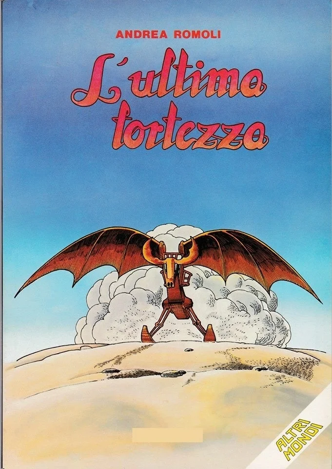 青い空と砂漠を背景に、翼を持つ機械的な生物が描かれた本の表紙