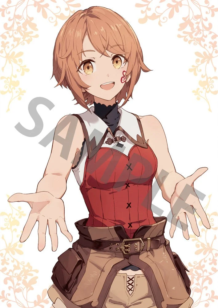 アニメ,少女,ショートヘア,笑顔,ファンタジー,冒険者風,赤い服