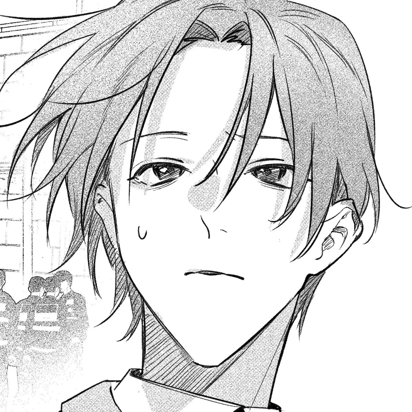 モノクロで描かれた、やや疲れた表情の若い男性のイラスト