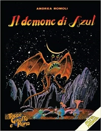 星空と三日月を背景に、巨大な翼を持つ不気味な怪物が描かれたファンタジーイラスト